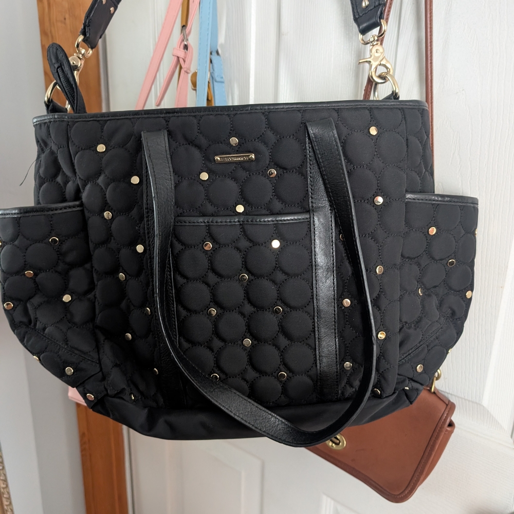 Rebecca Minkoff Black Quilted Tote with Gold Accents